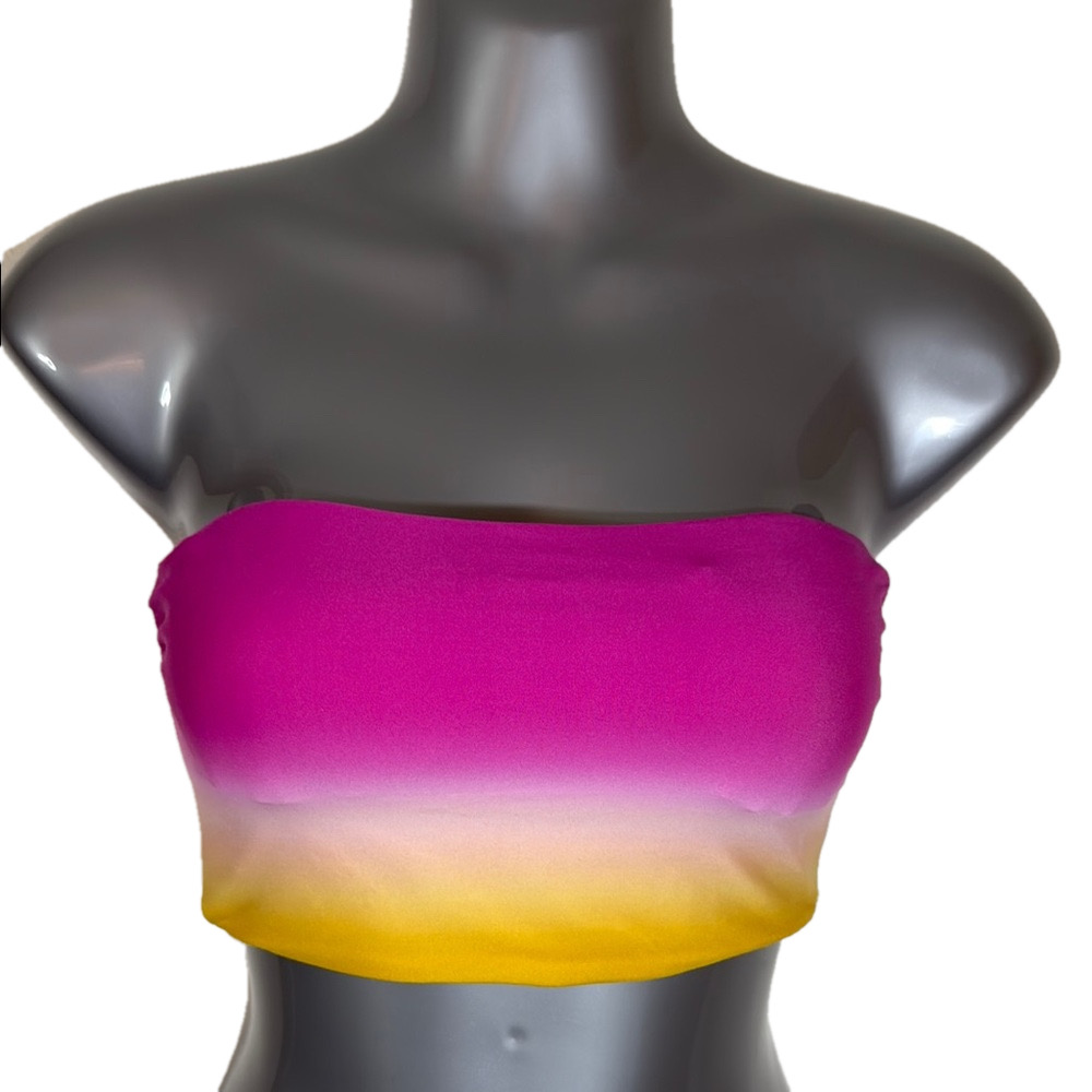 Victoria's Secret Pink and Yellow Fitted Bandeau Bikini Top SKU 0035